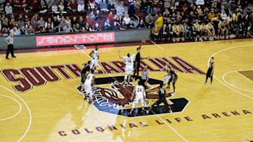 COLUMBIA, SC - JANUARY 09: General view of the tip-off between the South Carolina Gamecocks and the Vanderbilt Commodores during their game at Colonial Life Arena on January 9, 2016 in Columbia, South Carolina. (Photo by Grant Halverson/Getty Images)