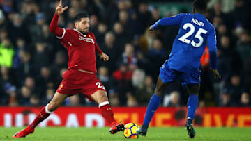 LIVERPOOL, ENGLAND - DECEMBER 30: Emre Can of Liverpool and Wilfred Ndidi of Leicester City battle for possession during the Premier League match between Liverpool and Leicester City at Anfield on December 30, 2017 in Liverpool, England. (Photo by Clive Brunskill/Getty Images)