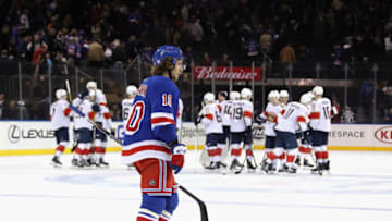 NEW YORK, NEW YORK - NOVEMBER 10: Artemi Panarin #10 of the New York Rangers leaves the ice following a 6-5 shoot-out loss to the Florida Panthers at Madison Square Garden on November 10, 2019 in New York City. (Photo by Bruce Bennett/Getty Images)