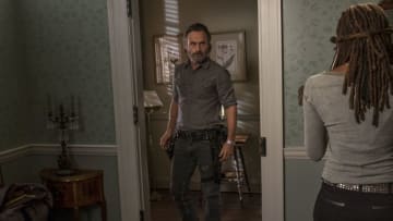 Andrew Lincoln as Rick Grimes, Danai Gurira as Michonne - The Walking Dead _ Season 8, Episode 14 - Photo Credit: Gene Page/AMC