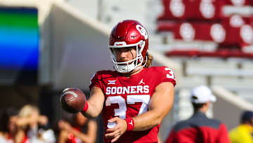 Sep 4, 2021; Norman, Oklahoma, USA; Oklahoma Sooners punter Michael Turk (37) before the game against the Tulane Green Wave at Gaylord Family-Oklahoma Memorial Stadium. Mandatory Credit: Kevin Jairaj-USA TODAY Sports