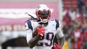 November 20, 2016; Santa Clara, CA, USA; New England Patriots running back LeGarrette Blount (29) runs with the football before the game against the San Francisco 49ers at Levi