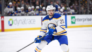 Apr 28, 2022; Boston, Massachusetts, USA; Buffalo Sabres center Vinnie Hinostroza (29) skates in the offensive zone during the third period against the Boston Bruins at TD Garden. Mandatory Credit: Bob DeChiara-USA TODAY Sports