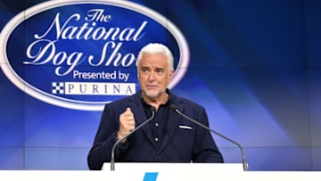 NEW YORK, NEW YORK - NOVEMBER 26: John O'Hurley and The National Dog Show ring The Nasdaq Stock Market Closing Bell at NASDAQ MarketSite on November 26, 2019 in New York City. (Photo by Michael Loccisano/Getty Images)