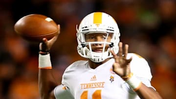 COLUMBIA, SC - NOVEMBER 01: Joshua Dobbs #11 of the Tennessee Volunteers drops back to pass against the South Carolina Gamecocks during their game at Williams-Brice Stadium on November 1, 2014 in Columbia, South Carolina. (Photo by Streeter Lecka/Getty Images)