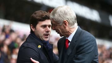 LONDON, ENGLAND - MARCH 05: Arsene Wenger manager of Arsenal and Mauricio Pochettino manager of Tottenham Hotspur shake hands prior to the Barclays Premier League match between Tottenham Hotspur and Arsenal at White Hart Lane on March 5, 2016 in London, England. (Photo by Paul Gilham/Getty Images)