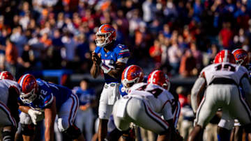 JACKSONVILLE, FLORIDA - OCTOBER 30: Anthony Richardson #15 of the Florida Gators looks on during the second quarter of a game against the Georgia Bulldogs at TIAA Bank Field on October 30, 2021 in Jacksonville, Florida. (Photo by James Gilbert/Getty Images)