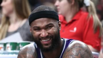 Dec 28, 2016; Portland, OR, USA; Sacramento Kings forward DeMarcus Cousins (15) reacts in the second half against Portland Trail Blazers at Moda Center. Mandatory Credit: Jaime Valdez-USA TODAY Sports