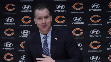 Jan 31, 2022; Lake Forest, IL, USA; Chicago Bears-Head Coach Matt Eberflus speaks during a Press Conference Mandatory Credit: David Banks-USA TODAY Sports