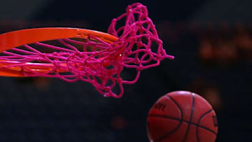 PERTH, AUSTRALIA - OCTOBER 27: Pink nets are seen for breast Cancer awareness during the round three NBL match between the Perth Wildcats and Melbourne United at RAC Arena on October 27, 2018 in Perth, Australia. (Photo by Paul Kane/Getty Images)