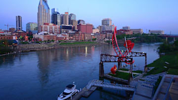 NASHVILLE, TN - APRIL 28: General view of the Nashville Downtown skyline during the St. Jude Rock 'n' Roll Marathon Nashville on April 28, 2018 in Nashville, Tennessee. (Photo by Donald Miralle/Getty Images for Rock 'n' Roll Marathon)