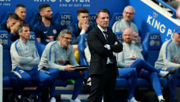 LEICESTER, ENGLAND - MAY 12: Brendan Rodgers, the Leicester City manager looks on during the Premier League match between Leicester City and Chelsea FC at The King Power Stadium on May 12, 2019 in Leicester, United Kingdom. (Photo by David Rogers/Getty Images)