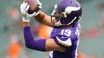 Aug 12, 2016; Cincinnati, OH, USA; Minnesota Vikings wide receiver Adam Thielen (19) against the Cincinnati Bengals in a preseason NFL football game at Paul Brown Stadium. The Vikings won 17-16. Mandatory Credit: Aaron Doster-USA TODAY Sports