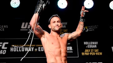 EDMONTON, AB - JULY 24: Frankie Edgar holds an open workout session for fans and media at the Starlite Room on July 24, 2019 in Edmonton, Alberta, Canada. (Photo by Jeff Bottari/Zuffa LLC/Zuffa LLC via Getty Images)
