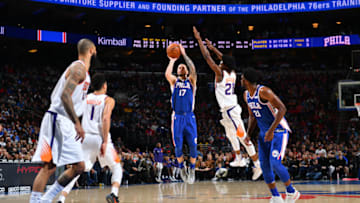 PHILADELPHIA, PA - DECEMBER 4: JJ Redick #17 of the Philadelphia 76ers shoots the ball against the Phoenix Suns on December 4, 2017 at Wells Fargo Center in Philadelphia, Pennsylvania. NOTE TO USER: User expressly acknowledges and agrees that, by downloading and or using this photograph, User is consenting to the terms and conditions of the Getty Images License Agreement. Mandatory Copyright Notice: Copyright 2017 NBAE (Photo by Jesse D. Garrabrant/NBAE via Getty Images)