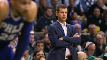 BOSTON - JANUARY 18: Boston Celtics head coach Brad Stevens looks on late in the fourth quarter as the Celtics shoot a foul throw. The Boston Celtics host the Philadelphia 76ers in a regular season NBA basketball game at TD Garden in Boston on Jan. 18, 2018. (Photo by John Tlumacki/The Boston Globe via Getty Images)