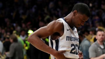 LOS ANGELES, CALIFORNIA - FEBRUARY 21: Josh Jackson #20 of the Memphis Grizzlies walks out after the game against the Los Angeles Lakers at Staples Center on February 21, 2020 in Los Angeles, California. The Lakers won 117-105. NOTE TO USER: User expressly acknowledges and agrees that, by downloading and or using this Photograph, user is consenting to the terms and conditions of the Getty Images License Agreement. (Photo by Katelyn Mulcahy/Getty Images)