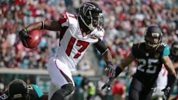 Dec 20, 2015; Jacksonville, FL, USA; Atlanta Falcons wide receiver Devin Hester (17) runs with the ball against the Jacksonville Jaguars during the first half at EverBank Field. Mandatory Credit: Kim Klement-USA TODAY Sports