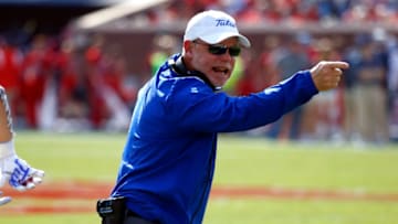 Auburn footballSep 24, 2022; Oxford, Mississippi, USA; Tulsa Golden Hurricane head coach Philip Montgomery reacts after a touchdown during the first half against the Mississippi Rebels at Vaught-Hemingway Stadium. Mandatory Credit: Petre Thomas-USA TODAY Sports