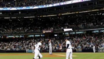 Aug 14, 2013; Bronx, NY, USA; New York Yankees left fielder Alfonso Soriano (12) rounds third base after hitting his second home run against the Los Angeles Angels during the fifth inning at Yankee Stadium. Mandatory Credit: Debby Wong-USA TODAY Sports