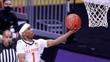 INDIANAPOLIS, INDIANA - MARCH 12: Trent Frazier #1 of the Illinois Fighting Illini attempts a layup in the game against the Rutgers Scarlet Knights during the first half of the Big Ten men's basketball tournament quarterfinals at Lucas Oil Stadium on March 12, 2021 in Indianapolis, Indiana. (Photo by Justin Casterline/Getty Images)