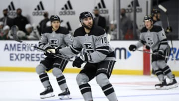 LOS ANGELES, CALIFORNIA - JANUARY 16: Michael Amadio forechecks during a 4-3 loss to the Minnesota Wild at Staples Center on January 16, 2021 in Los Angeles, California. (Photo by Harry How/Getty Images)