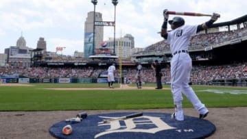 Jul 23, 2015; Detroit, MI, USA; Detroit Tigers left fielder Yoenis Cespedes (52) gets ready to bat in the first inning against the Seattle Mariners at Comerica Park. Mandatory Credit: Rick Osentoski-USA TODAY Sports