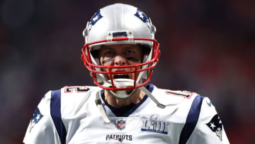 ATLANTA, GEORGIA - FEBRUARY 03: Tom Brady #12 of the New England Patriots looks on before Super Bowl LIII against the Los Angeles Rams at Mercedes-Benz Stadium on February 03, 2019 in Atlanta, Georgia. (Photo by Maddie Meyer/Getty Images)