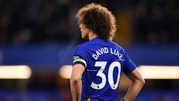 LONDON, ENGLAND - APRIL 03: David Luiz of Chelsea wears the Kick It Out captains armband during the Premier League match between Chelsea FC and Brighton & Hove Albion at Stamford Bridge on April 03, 2019 in London, United Kingdom. (Photo by Justin Setterfield/Getty Images)