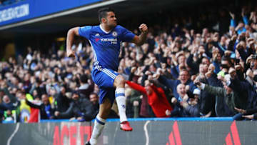 LONDON, ENGLAND - DECEMBER 11: Diego Costa of Chelsea celebrates scoring the opening goal during the Premier League match between Chelsea and West Bromwich Albion at Stamford Bridge on December 11, 2016 in London, England. (Photo by Clive Rose/Getty Images)