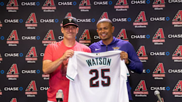 PHOENIX, AZ - AUGUST 14: Phoenix Suns head coach Earl Watson and Arizona Diamondbacks manager Torey Lovullo address the media at Chase Field on August 14, 2017 in Phoenix, Arizona. (Photo by Sarah Sachs/Arizona Diamondbacks/Getty Images)