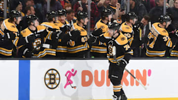 BOSTON, MA - DECEMBER 23: Jake DeBrusk #74 of the Boston Bruins celebrates his goal against the Washington Capitals at the TD Garden on December 23, 2019 in Boston, Massachusetts. (Photo by Steve Babineau/NHLI via Getty Images)