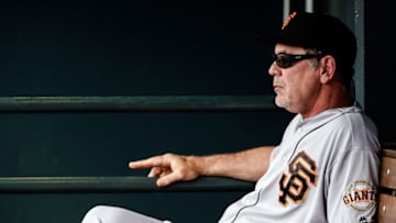 May 29, 2016; Denver, CO, USA; San Francisco Giants manager Bruce Bochy (15) in the fifth inning against the Colorado Rockies at Coors Field. Mandatory Credit: Isaiah J. Downing-USA TODAY Sports