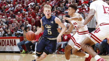 BLOOMINGTON, IN - NOVEMBER 09: Harald Frey #5 of the Montana State Bobcats drives against Rob Phinisee #10 of the Indiana Hoosiers in the second half of the game at Assembly Hall on November 9, 2018 in Bloomington, Indiana. The Hoosiers won 80-35. (Photo by Joe Robbins/Getty Images)
