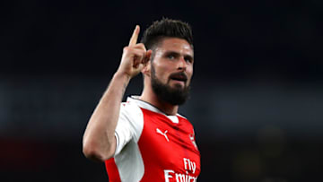 LONDON, ENGLAND - MARCH 11: Olivier Giroud of Arsenal celebrates as he scores their second goal during The Emirates FA Cup Quarter-Final match between Arsenal and Lincoln City at Emirates Stadium on March 11, 2017 in London, England. (Photo by Ian Walton/Getty Images)