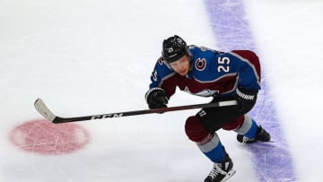 EDMONTON, ALBERTA - AUGUST 31: Logan O'Connor #25 of the Colorado Avalanche skates against the Dallas Stars during the second period in Game Five of the Western Conference Second Round during the 2020 NHL Stanley Cup Playoffs at Rogers Place on August 31, 2020 in Edmonton, Alberta, Canada. (Photo by Bruce Bennett/Getty Images)