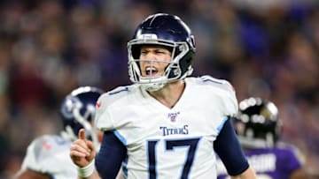 BALTIMORE, MARYLAND - JANUARY 11: Ryan Tannehill #17 of the Tennessee Titans reacts during the second half against the Baltimore Ravens in the AFC Divisional Playoff game at M&T Bank Stadium on January 11, 2020 in Baltimore, Maryland. (Photo by Maddie Meyer/Getty Images)