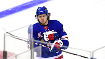 NEW YORK, NEW YORK - OCTOBER 03: Artemi Panarin #10 of the New York Rangers prior to their game against the Winnipeg Jets at Madison Square Garden on October 03, 2019 in New York City. (Photo by Emilee Chinn/Getty Images)