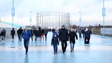 MANCHESTER, ENGLAND - DECEMBER 22: Fans arrive at the stadium prior to the Premier League match between Manchester City and Crystal Palace at Etihad Stadium on December 22, 2018 in Manchester, United Kingdom. (Photo by Jan Kruger/Getty Images)