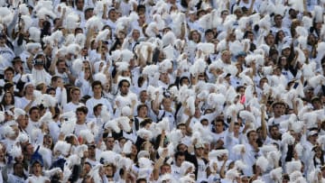 STATE COLLEGE, PA - OCTOBER 27: Penn State Nittany Lions fans cheer during a "White Out" game against the Ohio State Buckeyes at Beaver Stadium on October 27, 2012 in State College, Pennsylvania. The Ohio State Buckeyes won, 35-23. (Photo by Patrick Smith/Getty Images)