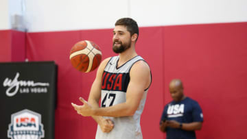LAS VEGAS, NV - AUGUST 07: Joe Harris looks on during the 2019 USA Basketball Men's National Team Training Camp at Mendenhall Center on the University of Nevada, Las Vegas campus on August 07, 2019 in Las Vegas Nevada. NOTE TO USER: User expressly acknowledges and agrees that, by downloading and/or using this Photograph, user is consenting to the terms and conditions of the Getty Images License Agreement. Mandatory Copyright Notice: Copyright 2019 NBAE (Nathaniel S. Butler/NBAE via Getty Images)