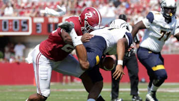 Sep 24, 2016; Tuscaloosa, AL, USA; Alabama Crimson Tide linebacker Ryan Anderson (22) hits Kent State Golden Flashes quarterback Mylik Mitchell (17) at Bryant-Denny Stadium. Mandatory Credit: Marvin Gentry-USA TODAY Sports