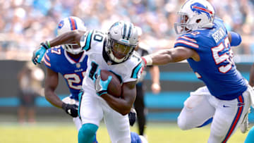 CHARLOTTE, NC - SEPTEMBER 17: Curtis Samuel #10 of the Carolina Panthers makes a catch against the Buffalo Bills during their game at Bank of America Stadium on September 17, 2017 in Charlotte, North Carolina. (Photo by Grant Halverson/Getty Images)