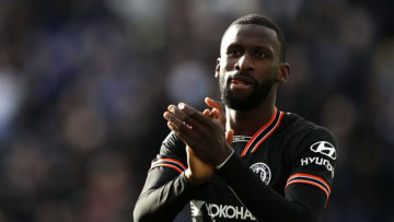 Chelsea's German defender Antonio Rudiger reacts at the final whistle during the English Premier League football match between Leicester City and Chelsea at King Power Stadium in Leicester, centralEngland on February 1, 2020. (Photo by Adrian DENNIS / AFP) / RESTRICTED TO EDITORIAL USE. No use with unauthorized audio, video, data, fixture lists, club/league logos or 'live' services. Online in-match use limited to 120 images. An additional 40 images may be used in extra time. No video emulation. Social media in-match use limited to 120 images. An additional 40 images may be used in extra time. No use in betting publications, games or single club/league/player publications. / (Photo by ADRIAN DENNIS/AFP via Getty Images)