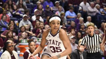 NASHVILLE, TN - MARCH 03: Mississippi State Lady Bulldogs guard Victoria Vivians (35) dribbles the ball against the Texas A