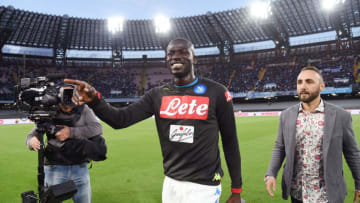 NAPLES, ITALY - MAY 19: Kalidou Koulibaly of SSC Napoli receives the Best Serie A Tim defenter award before the Serie A match between SSC Napoli and FC Internazionale at Stadio San Paolo on May 19, 2019 in Naples, Italy. (Photo by Francesco Pecoraro/Getty Images)