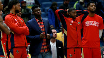 NEW ORLEANS, LOUISIANA - DECEMBER 17: New Orleans Pelicans players react as their team was defeated by the Brooklyn Nets 108 - 101 during a NBA game at Smoothie King Center on December 17, 2019 in New Orleans, Louisiana. NOTE TO USER: User expressly acknowledges and agrees that, by downloading and or using this photograph, User is consenting to the terms and conditions of the Getty Images License Agreement. (Photo by Sean Gardner/Getty Images)