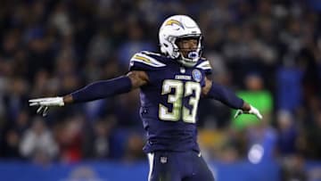 CARSON, CA - DECEMBER 22: Derwin James #33 of the Los Angeles Chargers reacts to a broken pass play during the second half of a game against the Baltimore Ravens at StubHub Center on December 22, 2018 in Carson, California. (Photo by Sean M. Haffey/Getty Images)