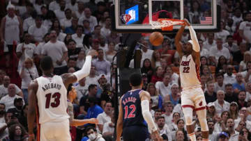 Miami Heat forward Jimmy Butler (22) dunks the ball during the second half in game two( Jasen Vinlove-USA TODAY Sports)
