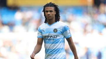 MANCHESTER, ENGLAND - MAY 08: Nathan Ake of Manchester City during the Premier League match between Manchester City and Newcastle United at Etihad Stadium on May 08, 2022 in Manchester, England. (Photo by James Gill - Danehouse/Getty Images)